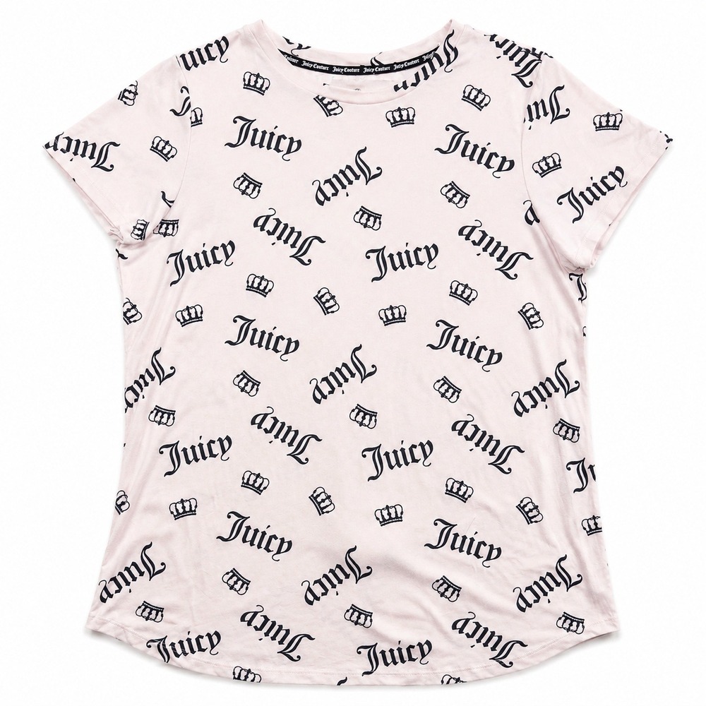 Juicy Couture Sleep Shirt Logo Crown Print Ivory Black Womens M L Lounge Tee
